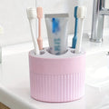 4 Slot Toothbrush Holder ABS Plastic Bathroom Organizer Freestanding Toothpaste Stand with Drain Holes for Home Gift Festival Oasis Select Pink