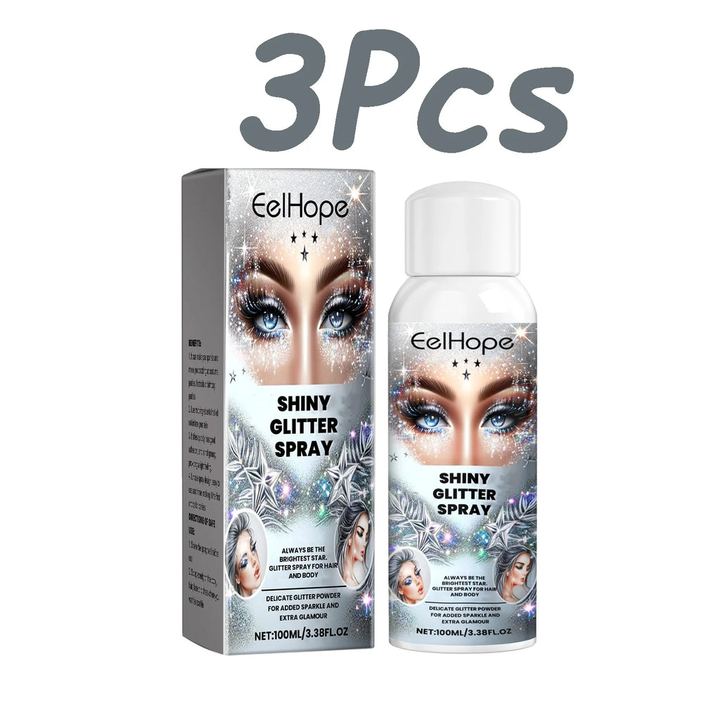 Fashion Highlighter Powder Spray for Hair Body Clothes Shiny High Gloss Glitter Powder Spray For Christmas Holiday Party Oasis Select 3 x 100ml Boxed