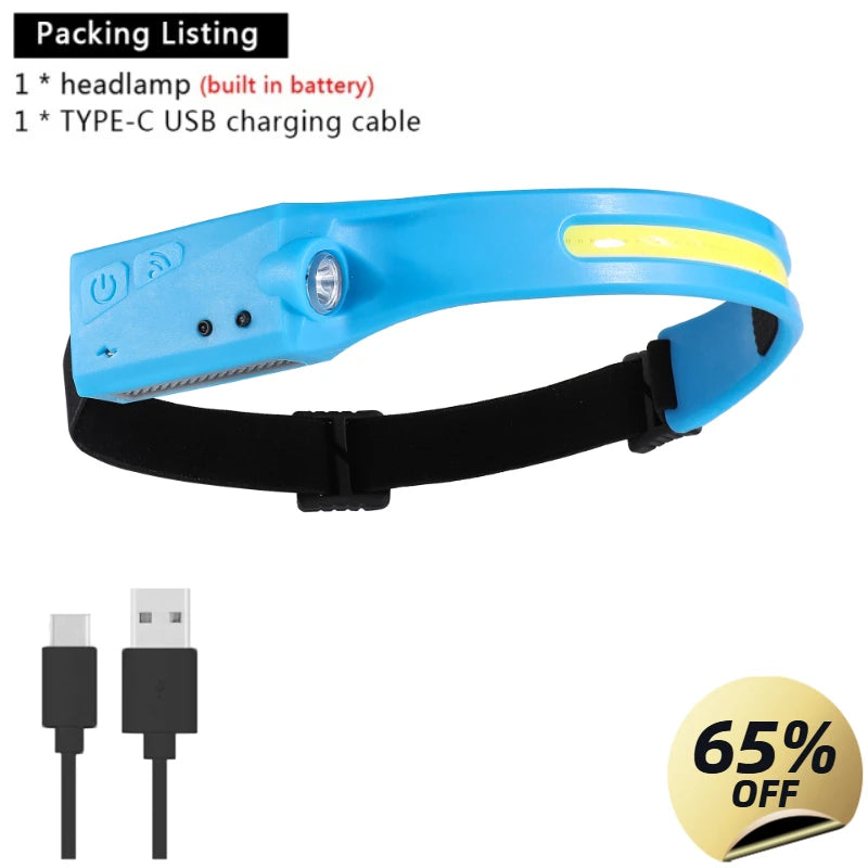 COB LED Rechargeable Headlamp – Motion Sensor, 400LM, IP65