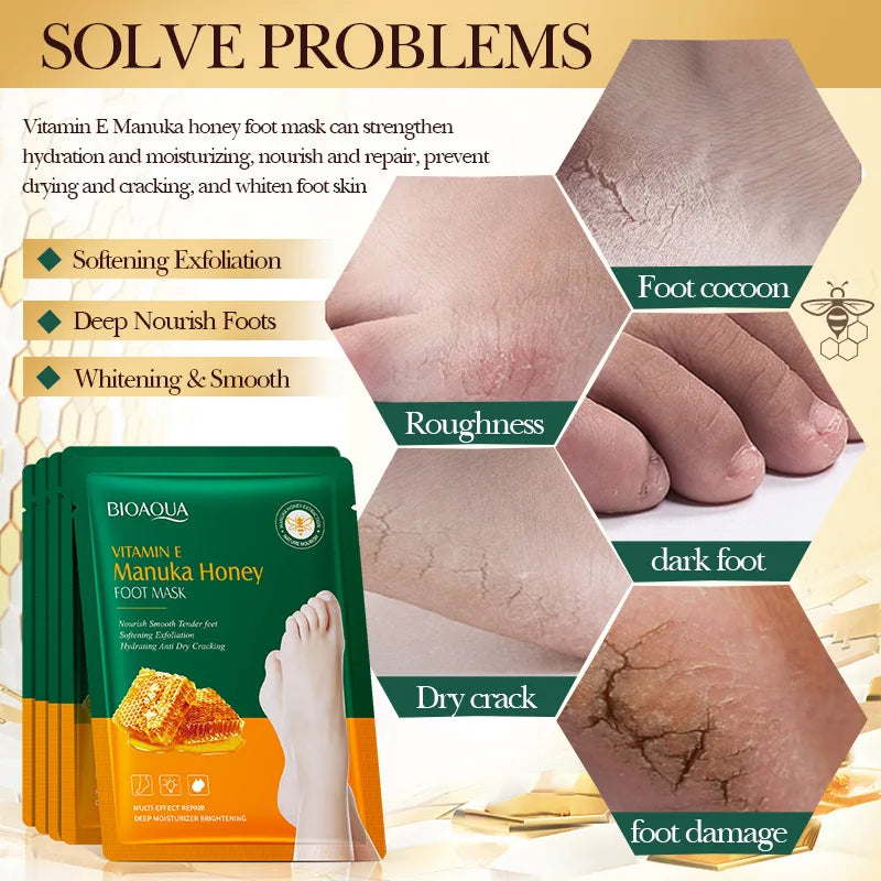 BIOAQUA Honey Exfoliating Foot Mask – 10 Pairs Dead Skin Remover Exfoliating Foot Mask Oasis Select