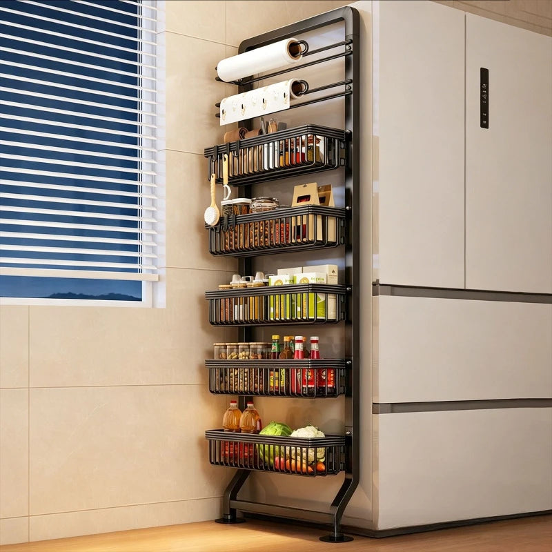Kitchen refrigerator side storage rack, two-way pull-out crack storage rack, multi-functional narrow-side floor seasoning rack Oasis Select