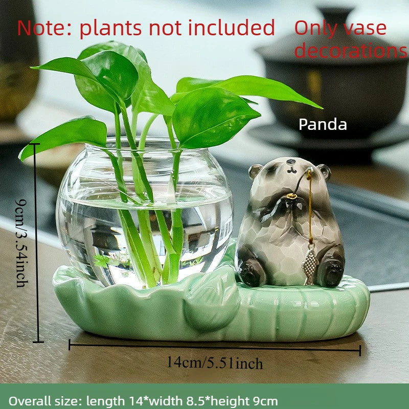 Lovely Animal Shaped Hydroponic Vase Panda & Fortune Frog Ornament Creative Desktop Decor for Home & Festival Gift Oasis Select Panda