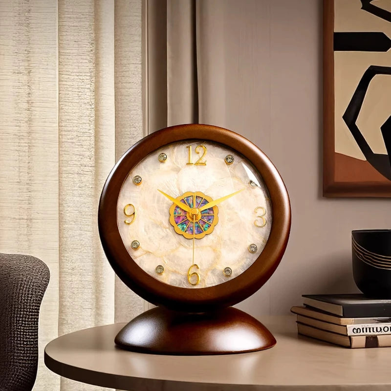 Solid Wood Shell Clock New Living Room Display Desktop Decoration Light Luxury High-end Desk Clock Retro Clock Oasis Select