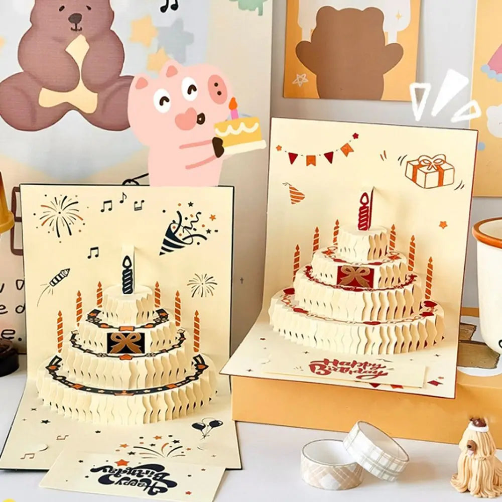 3D Pop-Up Happy Birthday Card – Four-Layer Cake & Envelope