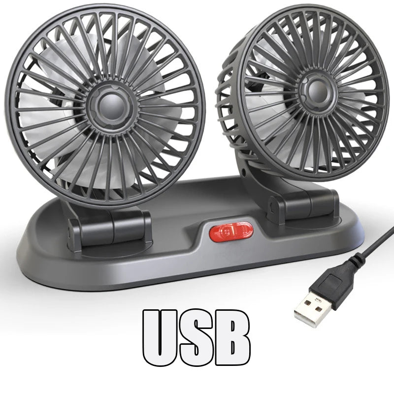 1/2/3 Head Car Fan Summer Air Fan USB/12V/24V Fan Cooler Adjustable 2 Speeds Silent Fan for Home Desk Office&Car Air Fan Oasis Select B USB