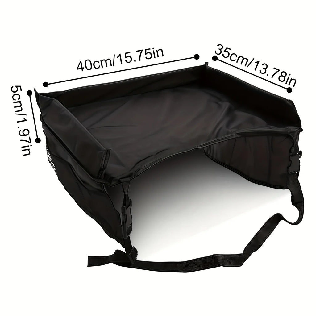 Foldable & Expandable Car Seat Travel Tray with Multiple Storage Pockets - Lightweight, Wall-Mountable Design for Airplane, Car Oasis Select