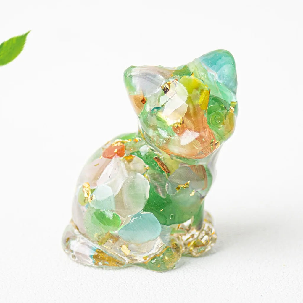 Natural Crystal Gravel Resin Sitting Turning Face Cat Figurine With Gold Foil Cute Desktop Decor For Home Office Oasis Select color 7