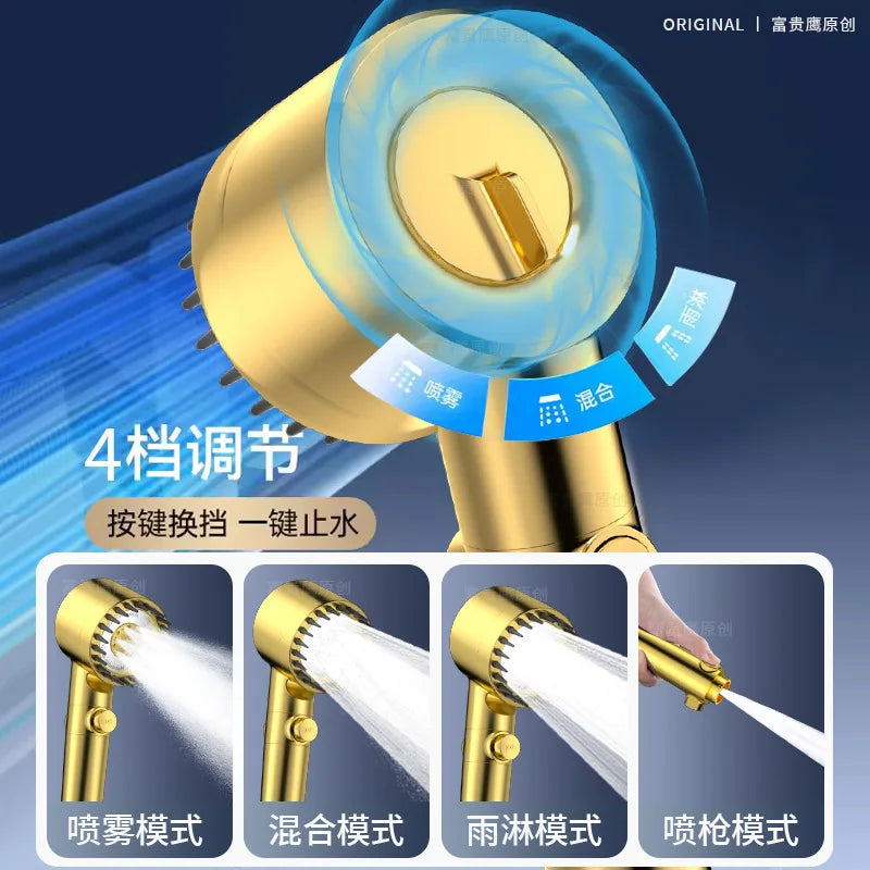 High Pressurized Filter Gold Shower Head 3 Modes Adjustable Spray With Massage Brush Rain Faucet Shower Set Bathroom Accessory Oasis Select