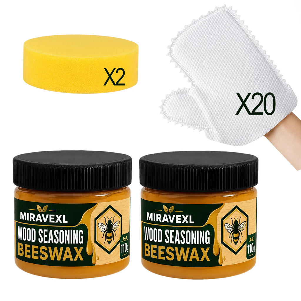 Wood Seasoning Beeswax 30g/110g Furniture Polish Wax Kit with Sponge 10 Lazy CleaningGloves for Wood Care Maintenance Clean Kit Oasis Select 220g