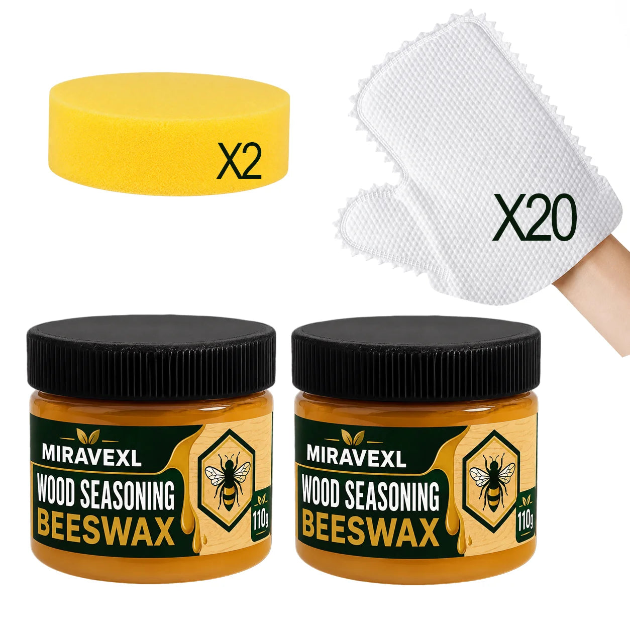Wood Seasoning Beeswax 30g/110g Furniture Polish Wax Kit with Sponge 10 Lazy CleaningGloves for Wood Care Maintenance Clean Kit Oasis Select 220g
