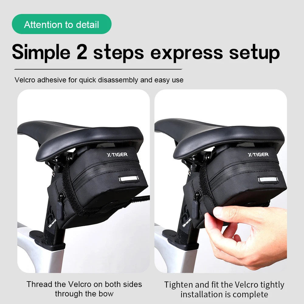 X-TIGER Mini Bicycle Saddle Bag Portable Waterproof Reflective MTB Road Bicycle Storage Bag Tail Light Bag Bike Accessories Oasis Select