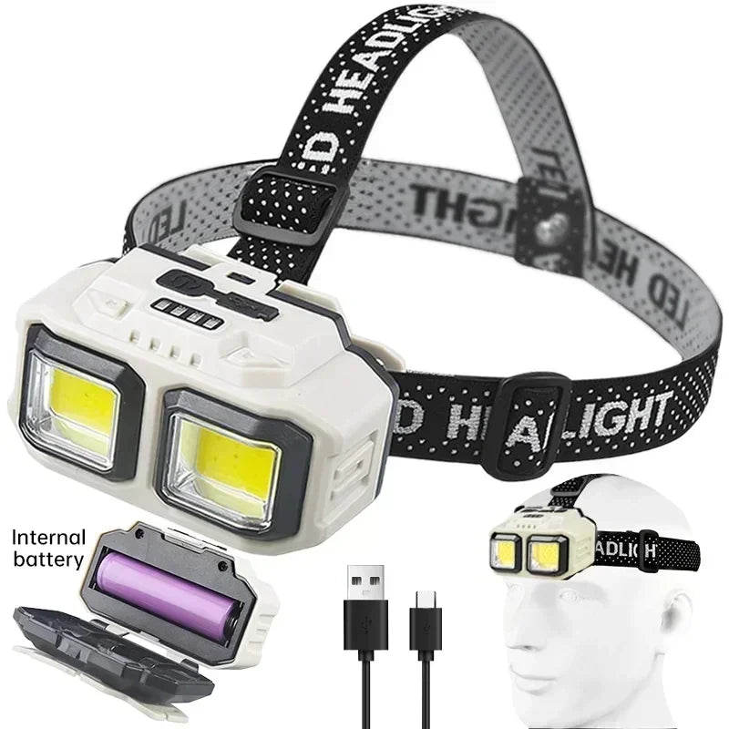 Rechargeable COB Induction Headlamp Powerful LED Head Light with 4 Lighting Modes Lantern for Outdoor Camping Fishing Emergency Oasis Select