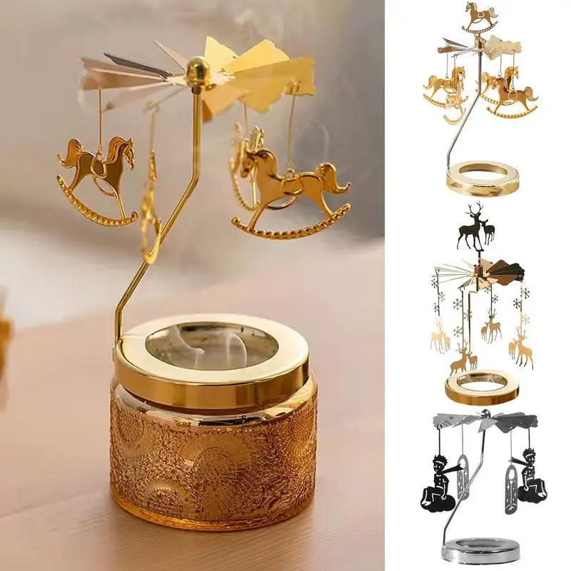 Rotating Candle Holder Thermal Spinning Candlestick Holder Round Revolving Lantern Dream Decoration Candle Tea Light Holder Oasis Select