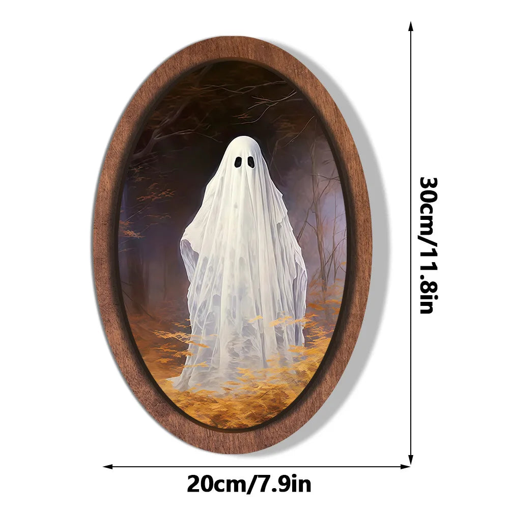 Halloween Ghost Wooden Photo Frame Painting Retro 3D Hanging Plaque Festival Decor Wall Sticker for Home Party Wall Decor Oasis Select MZ1167 Medium