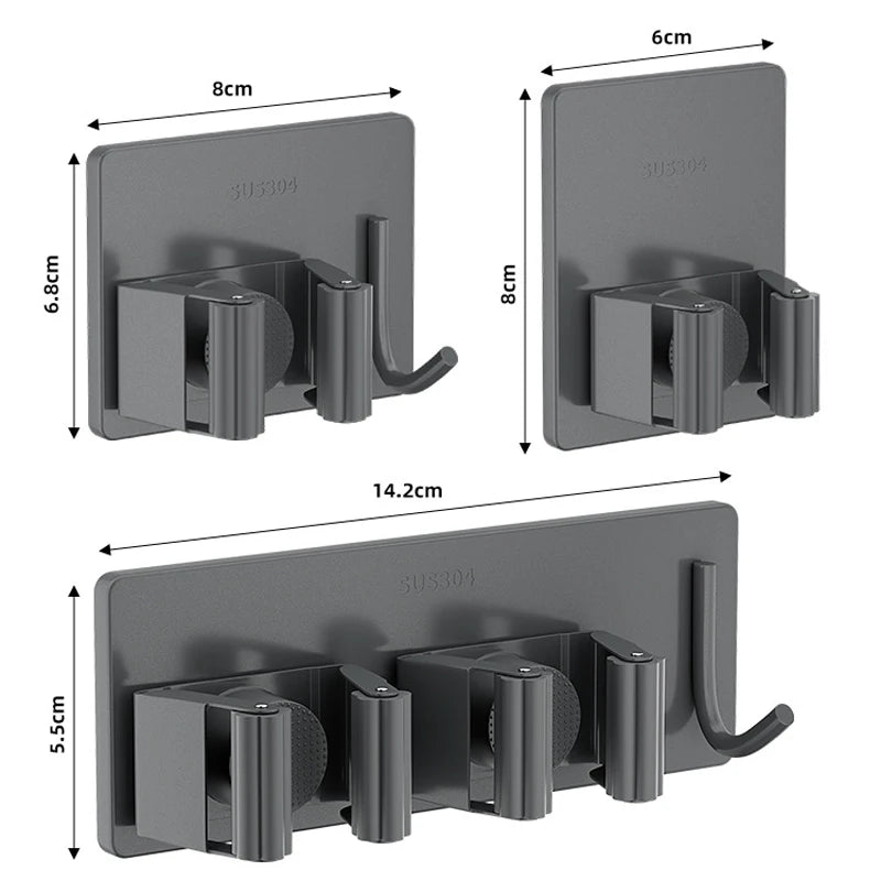 1-3PCS Stainless Steel Household Storage Rack Bathroom Nail-free Hook Wall-mounted Mop Storage Rack Waterproof Broom Rack Oasis Select