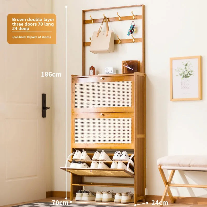 Ultra-thin shoe cabinet household door tipping bucket shoe rack large capacity entrance door entrance storage simple cabinet Oasis Select Brown B-3 door-70