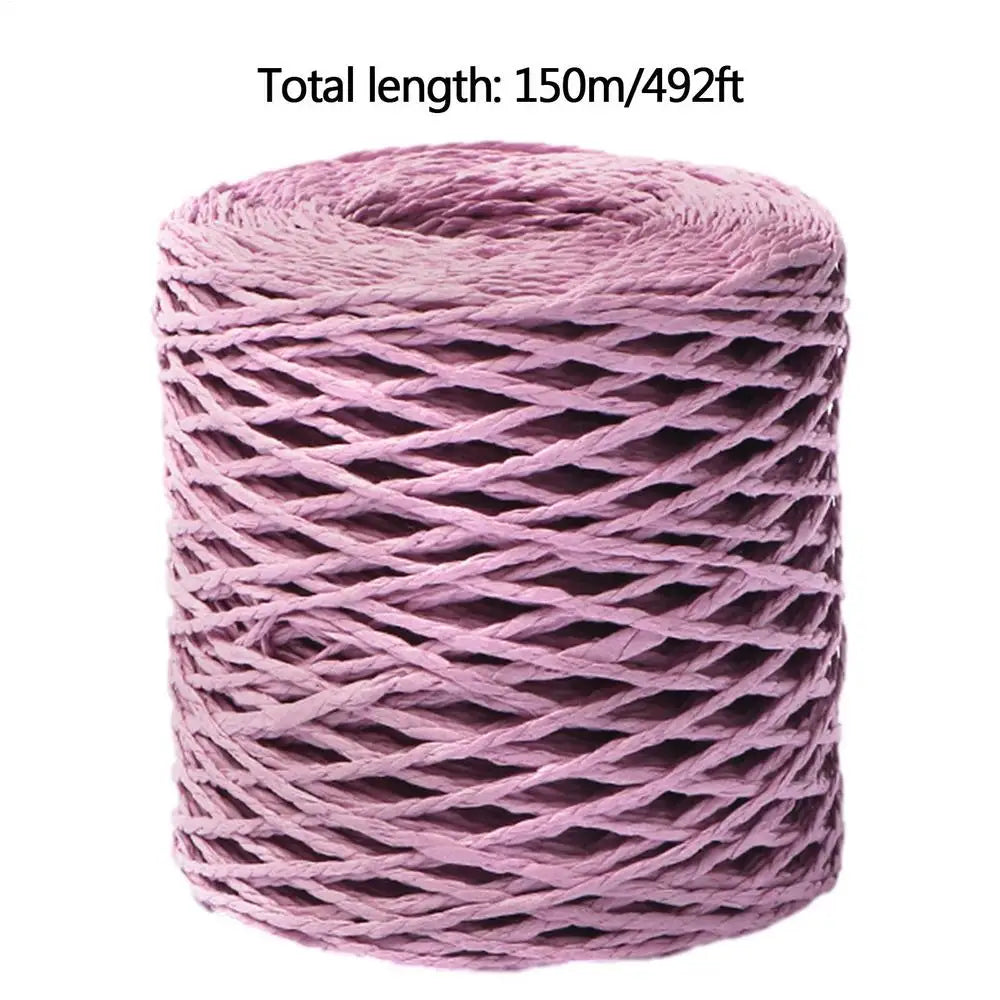 150m Natural Raffia Straw Yarn For Knitting Crocheting Paper Threads DIY Handmade Summer Sunhat Beach Bag Oasis Select Pink