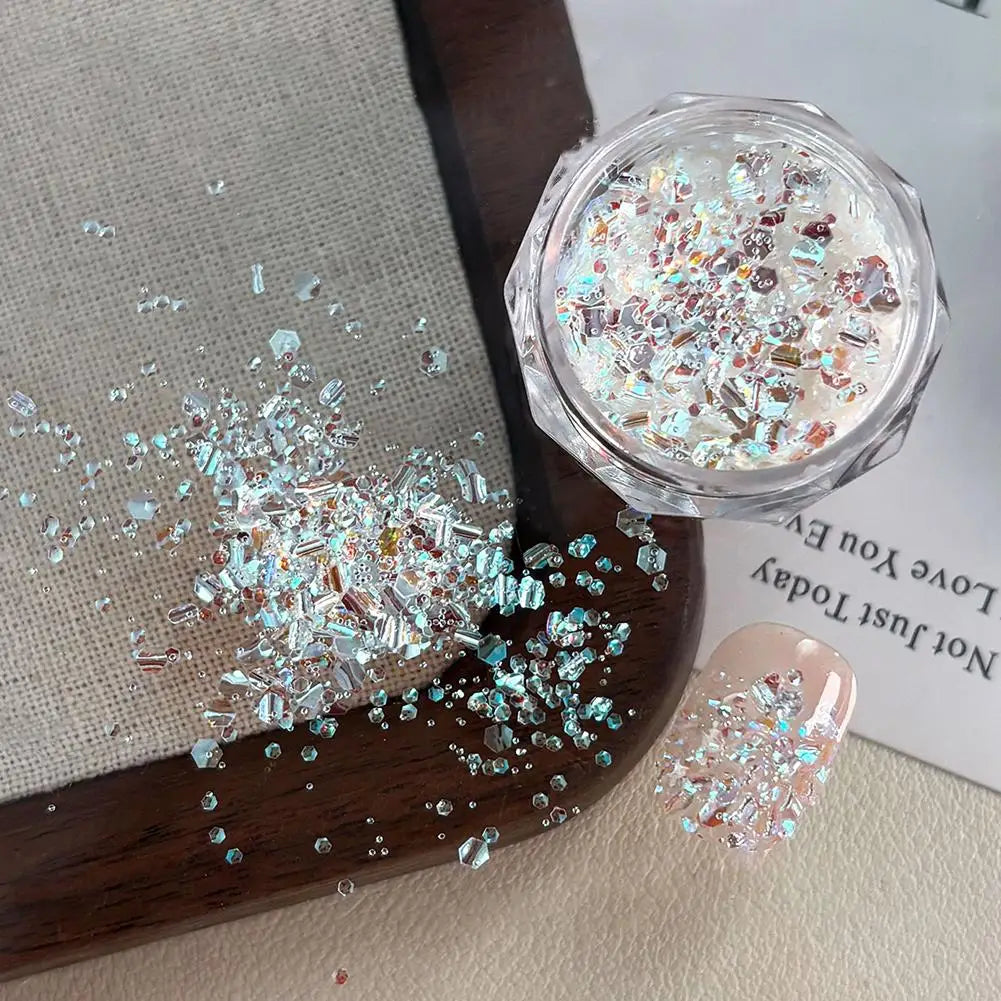 Silver Iridescent Hexagon Nail Glitter Flakes | Gel Sequins