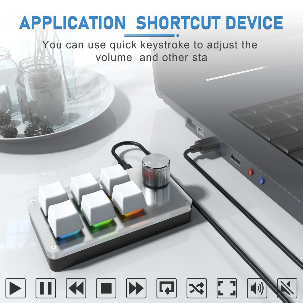 6-Key RGB Macro Mechanical Keypad with Knob – Custom Programming Macro Keypad Oasis Select