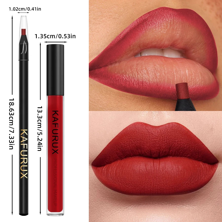 KAFURUX Red Lip Liner & Matte Liquid Lipstick Set – 2PCS