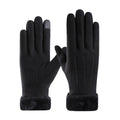 Autumn Winter Warm Suede Gloves Plus Velvet Thickened Plush Decor Cuff Gloves Outdoor Coldproof Touchscreen Riding Ski Gloves Oasis Select Black