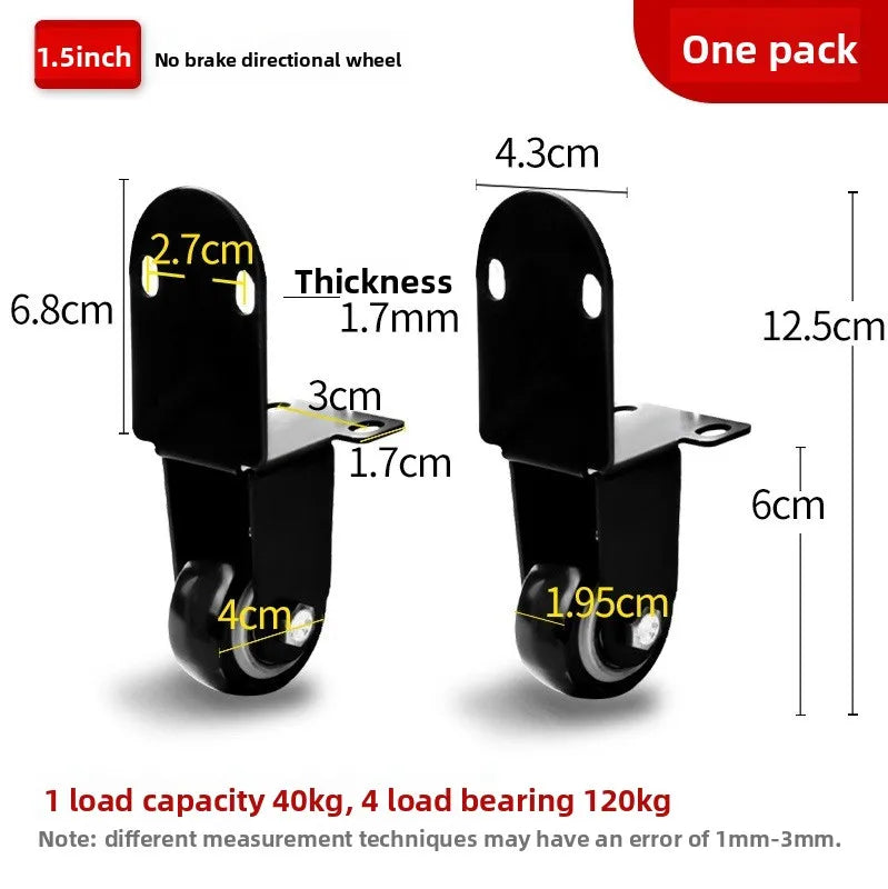 1Pcs Side-Mounted Casters, Silent Rubber Wheels, Drawer Caster, for Furniture, Kitchen Cabinet, Table, Loading Capacity 20KG Oasis Select D No screws