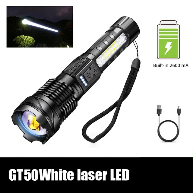 KDULIT XHP70 LED Flashlight 7-Mode Zoomable USB Rechargeable Torch