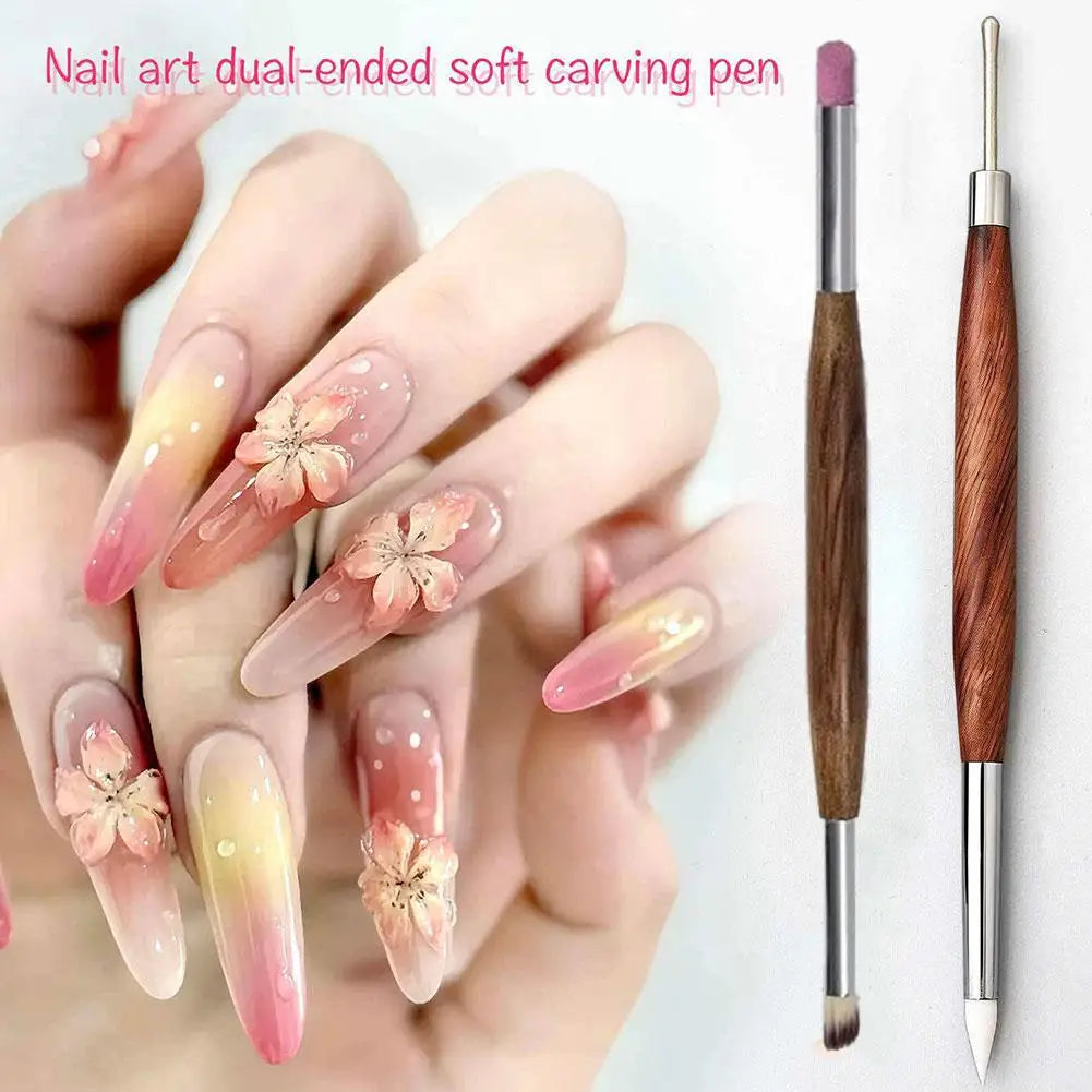 Dual-Head Nail Art Tool Nail Art Sculpture Pen Pumice Stone Nail File Cuticle Pusher & Nail Brush for Cleaning Gradient Blending Oasis Select