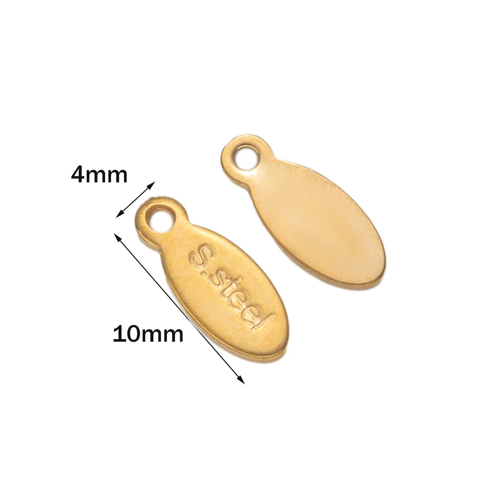 No Fade 50pcs Stainless Steel End Charms Pendants Vacuum Plating Gold Color Chain Extension Tail Charms for Jewelry Making DIY Oasis Select Oval GD