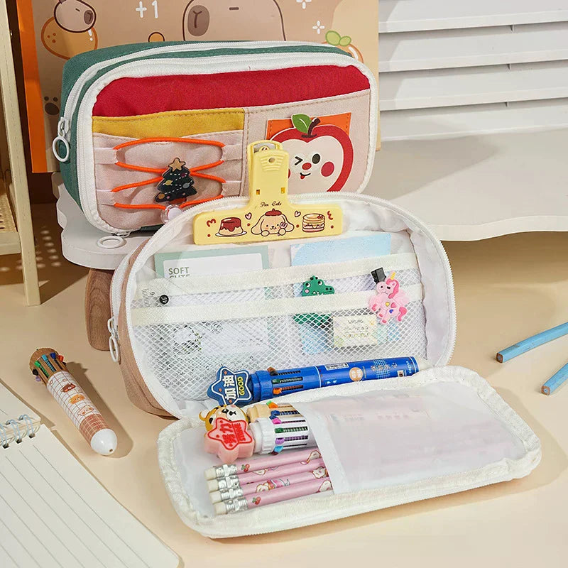 Panda Pencil Bag Green Multi-Layer Large Capacity Pensil Case Cute Cartoon Pen Holder Stationery School Supplies Gift Organizer Oasis Select
