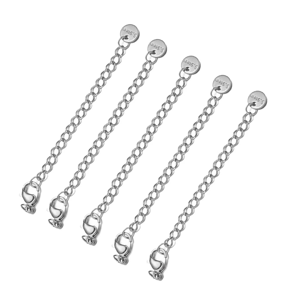10pcs PVD Stainless Steel Curb Chain Extender End Chains with Lobster Clasps and Heart Moon Tag Charm for Jewelry Making Supply Oasis Select Steel 4