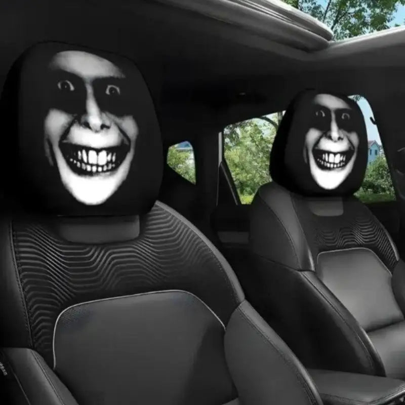 2pcs Face Printed Car Pillowcase Soft Comfortable Decorative Cushion Cover Auto Seat Headrest Washable Polyester Fabric Oasis Select A1