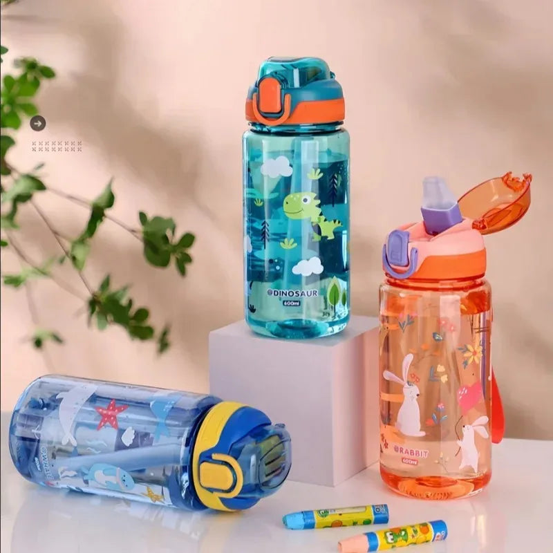 1pcs Kids Cartoon Water Bottle Leak-Proof BPA-Free Tritan Bottle with Straw & Strap for School & Outdoor Activities Oasis Select