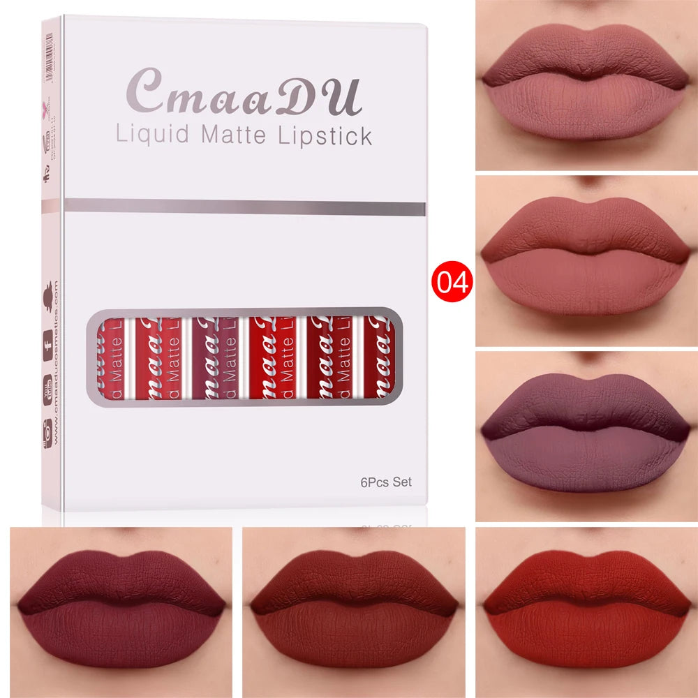 6 Pcs Matte Lipstick Lip Gloss Sets Long-Lasting Non-Fading Waterproof Non-stick Cup Exquisite Gift Everyday Holiday Universal Oasis Select 04
