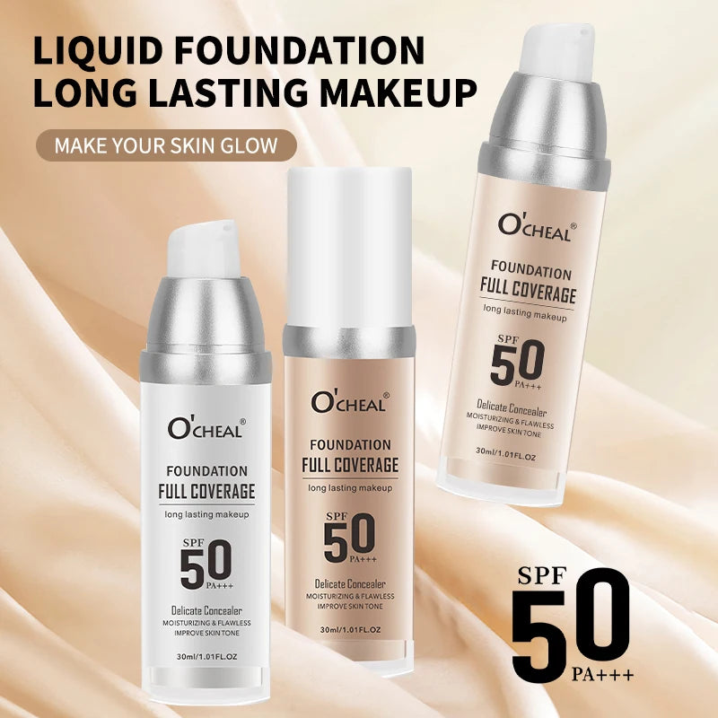 O‘CHEAL 50PA+++ Liquid Foundation Cream Lasting Coverage Makeup Concealer Moisturizing Bright Skin Tone Hydrating Beauty Cream Oasis Select