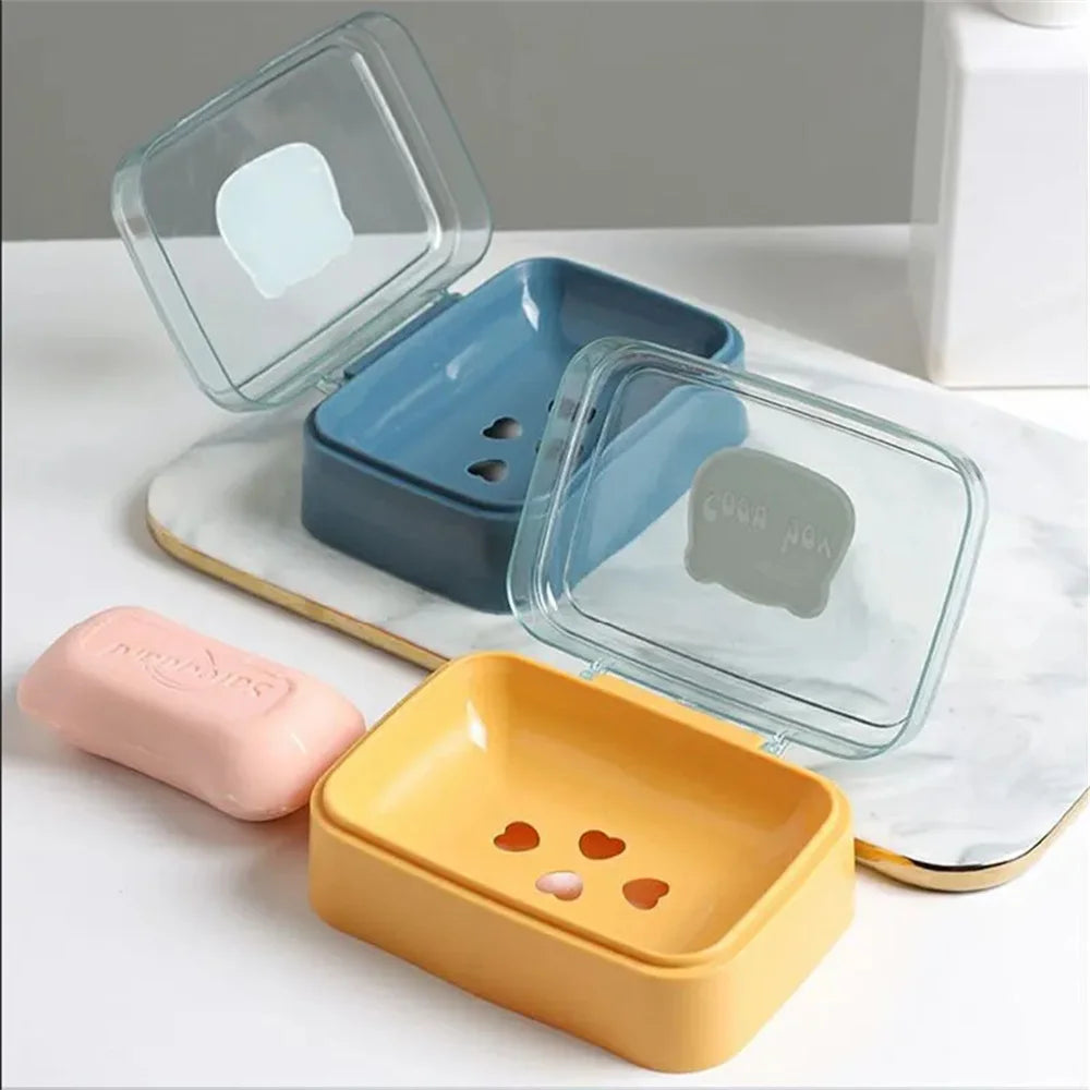 Clamshell Soap Box with Drain & Clear Lid | Cute Cartoon Design