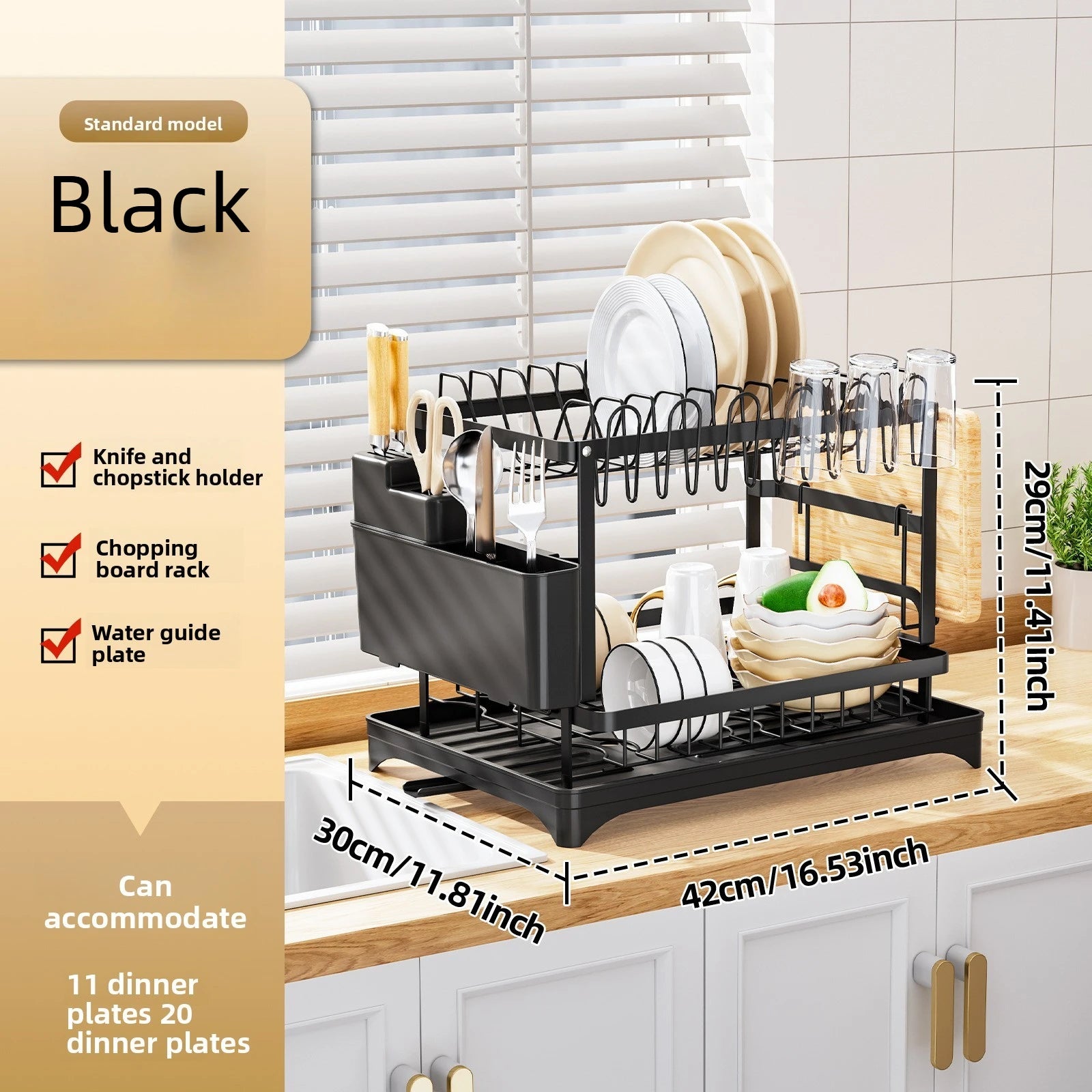 Kitchen Bowl Rack Drain Rack Household Shelf Multifunctional Dishes Storage Box Cupboard Oasis Select Black standard