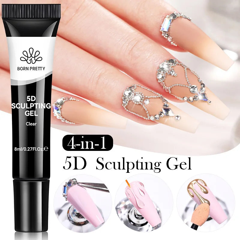 5D Nail Sculpting Gel with Solid Mirror Powder DIY Nail Embossing Gel for Painting Carving Nails 8ml Oasis Select