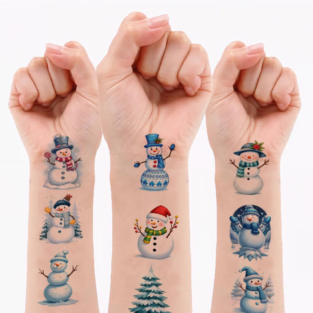 54pcs Christmas Temporary Tattoos – Snowmen, Snowflakes & Trees