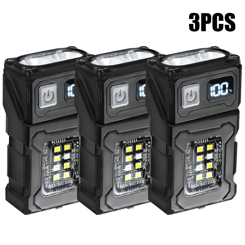 Multi-function Mini LED COB Flashlight Dual Light Source Super Bright Portable Torch Type-C Rechargable Camping Emergency Lamp Oasis Select 3pcs