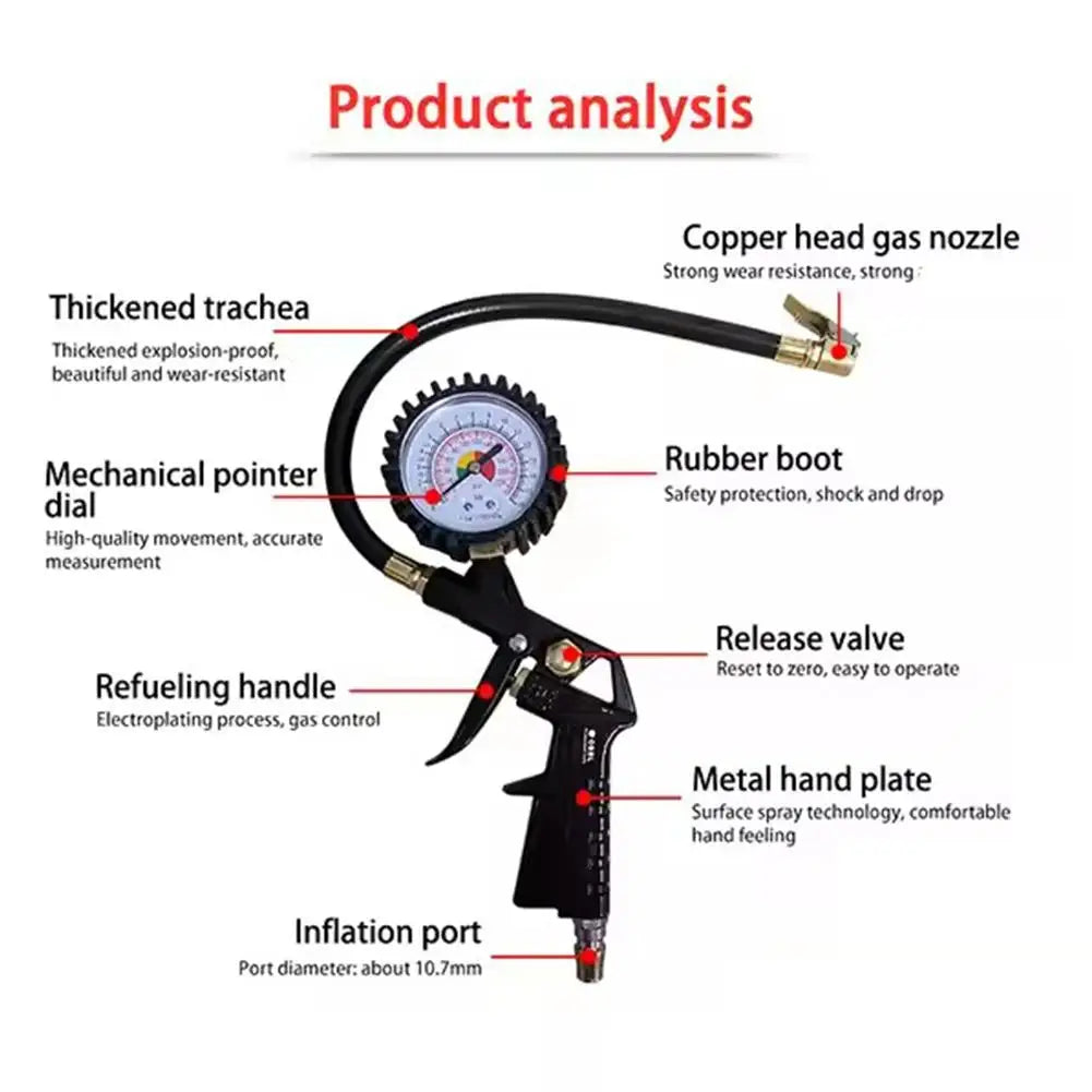 220Psi Auto Tire Pressure Gauge Pressure Gun Type For Air Compressor Car SUV Motorcycle Inflator Pump Tire Repair Tool Oasis Select