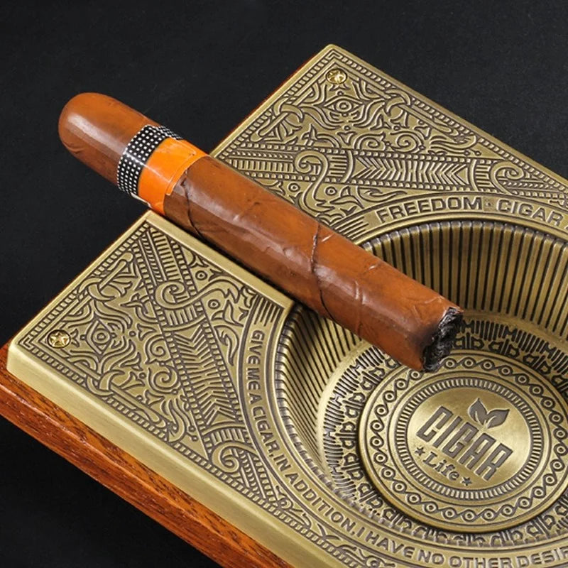 Vintage Carved CIGAR ASHTRAY large double slot club bar household solid wood metal ashtray cigar ashtray Oasis Select