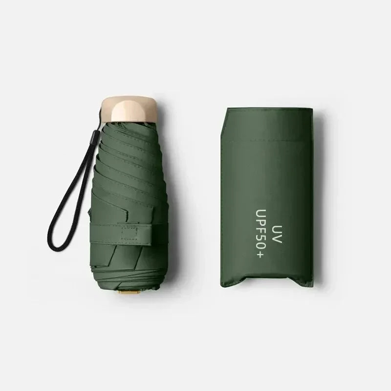 1Pc Mini Sun Umbrella Pocket Rain Umbrella Vinyl Folding UV Protection Sun Shade Ultraviolet Capsule Parasol for Pocket 55% off Oasis Select 1pc blackish green 6K iron