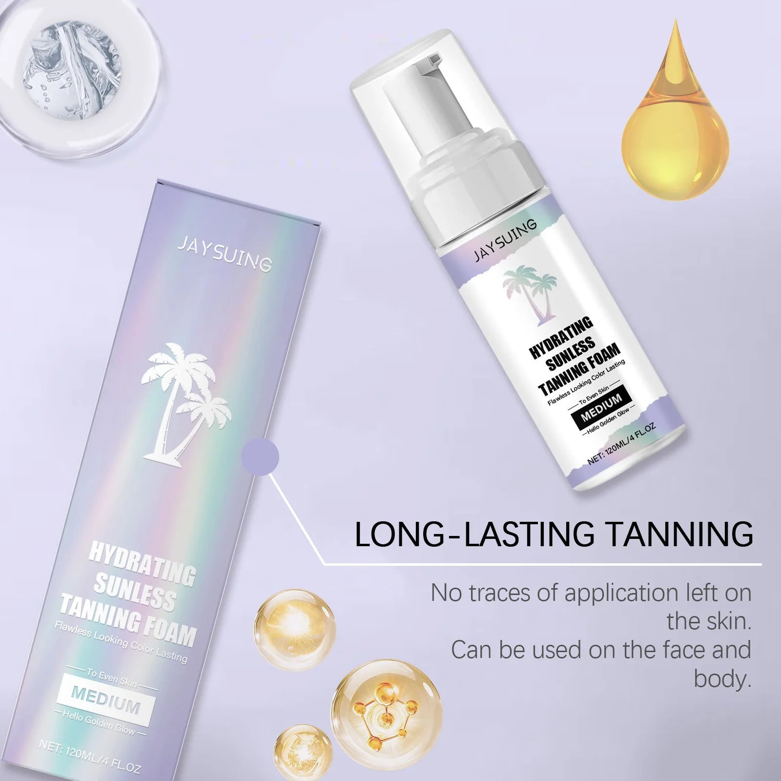 Body Self Tanning Mousse Indoor Sunless Tan Lasting Natural Bronze Brown Hydrate Skin Full Body Use Quickly Tanning Cream 120ml Oasis Select