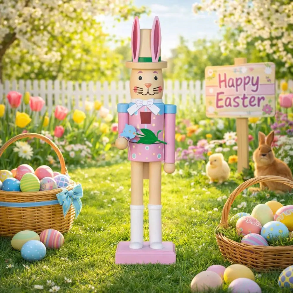 Wooden Easter Bunny Nutcracker Figurine | Handmade Décor Gift Holiday Figurine Oasis Select