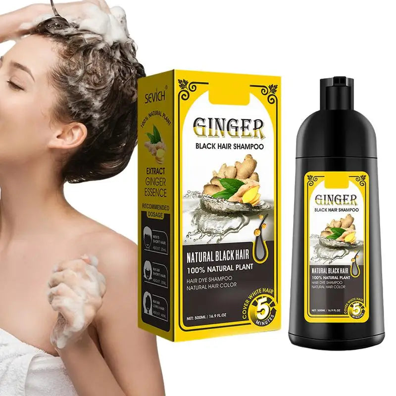 500ml Ginger shampoo coconut Shampoo Natural Hair Dye Shampoo Blacking Gray Hair Dye Black Shampoo For White Coloring Oasis Select