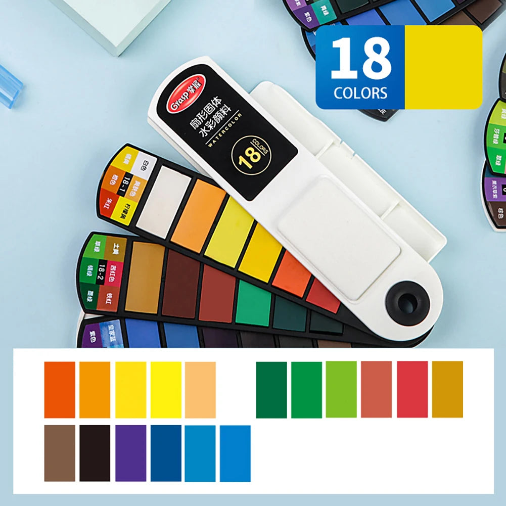 Fan-Shaped Solid Watercolor Set 18/24/36/42 Colors + Brush Pen