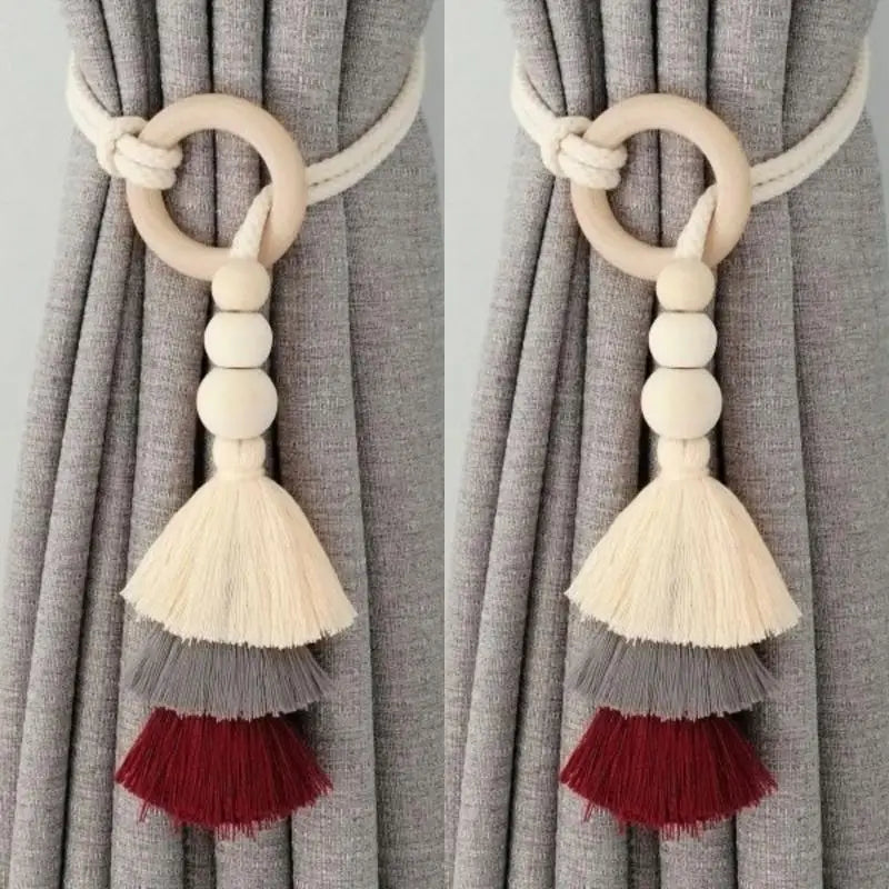 1/2Pcs Tassel Curtain Tie Backs Wooden Bead Curtain Tiebacks,Bohemian Curtain Clasp, Curtain Tiebacks Home Decorative Oasis Select A9