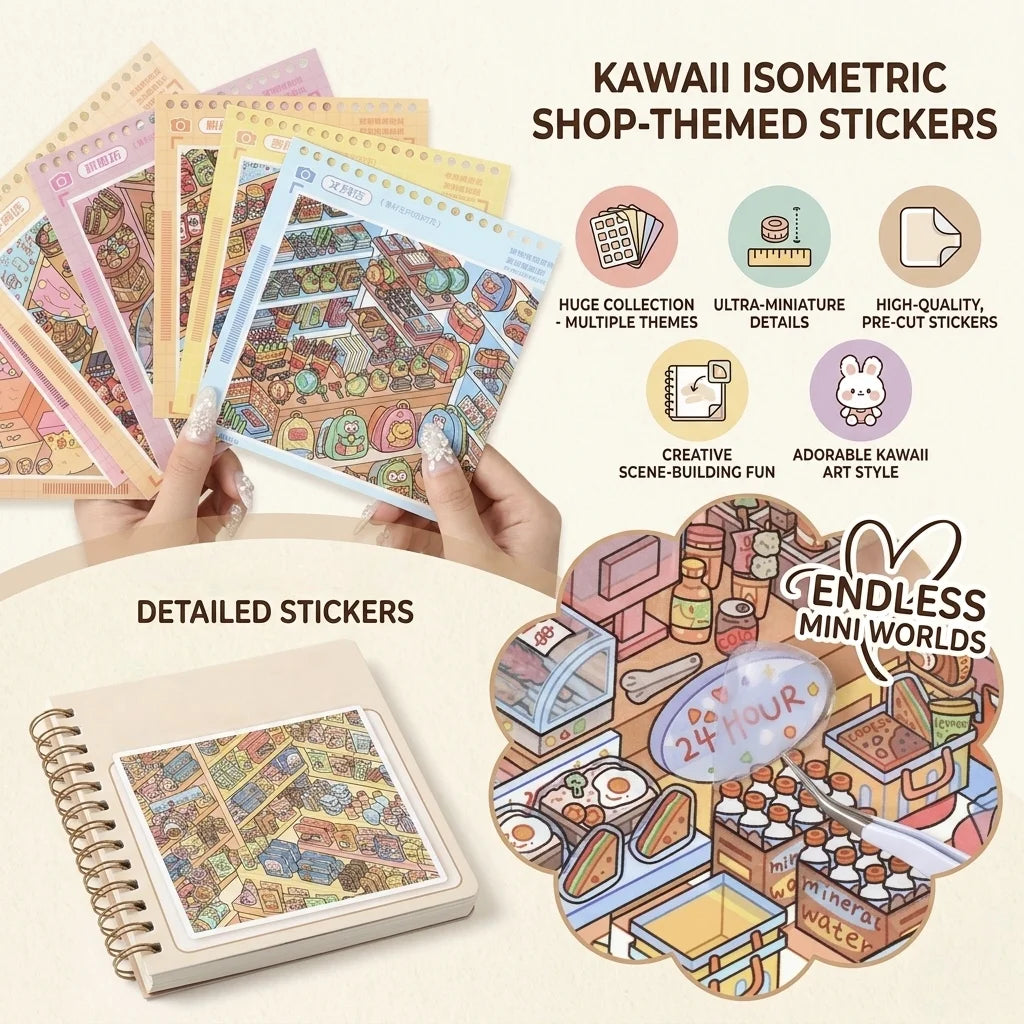 3D Miniature Supermarket Restocking Sticker Book DIY Quiet Book Snack Beverage Storage Simulation Scene Stickers Kids Toy Oasis Select