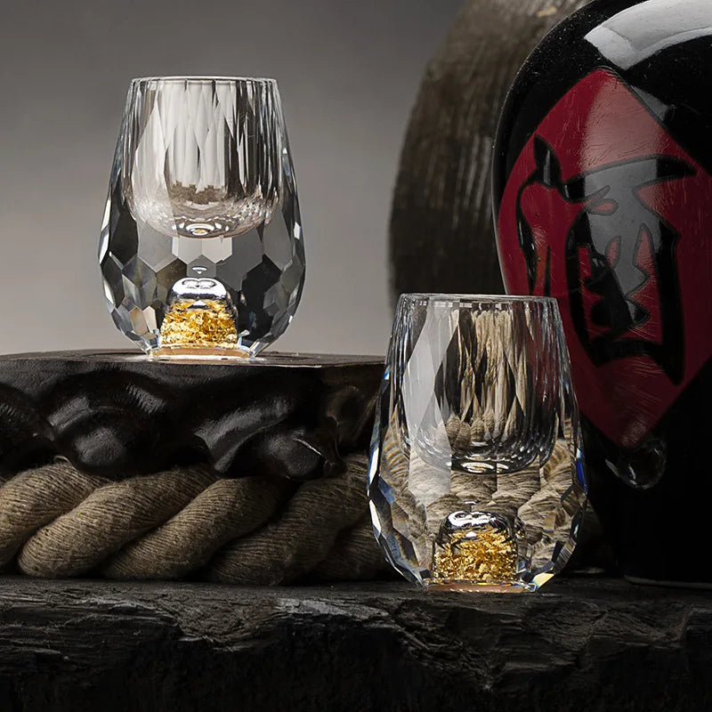 2/6pcs Luxurious Crystal Golden Mountain Shot Glass, Exquisite Handcrafted Spirits Glasses for Whiskey, Vodka & Home Bar Decor Oasis Select